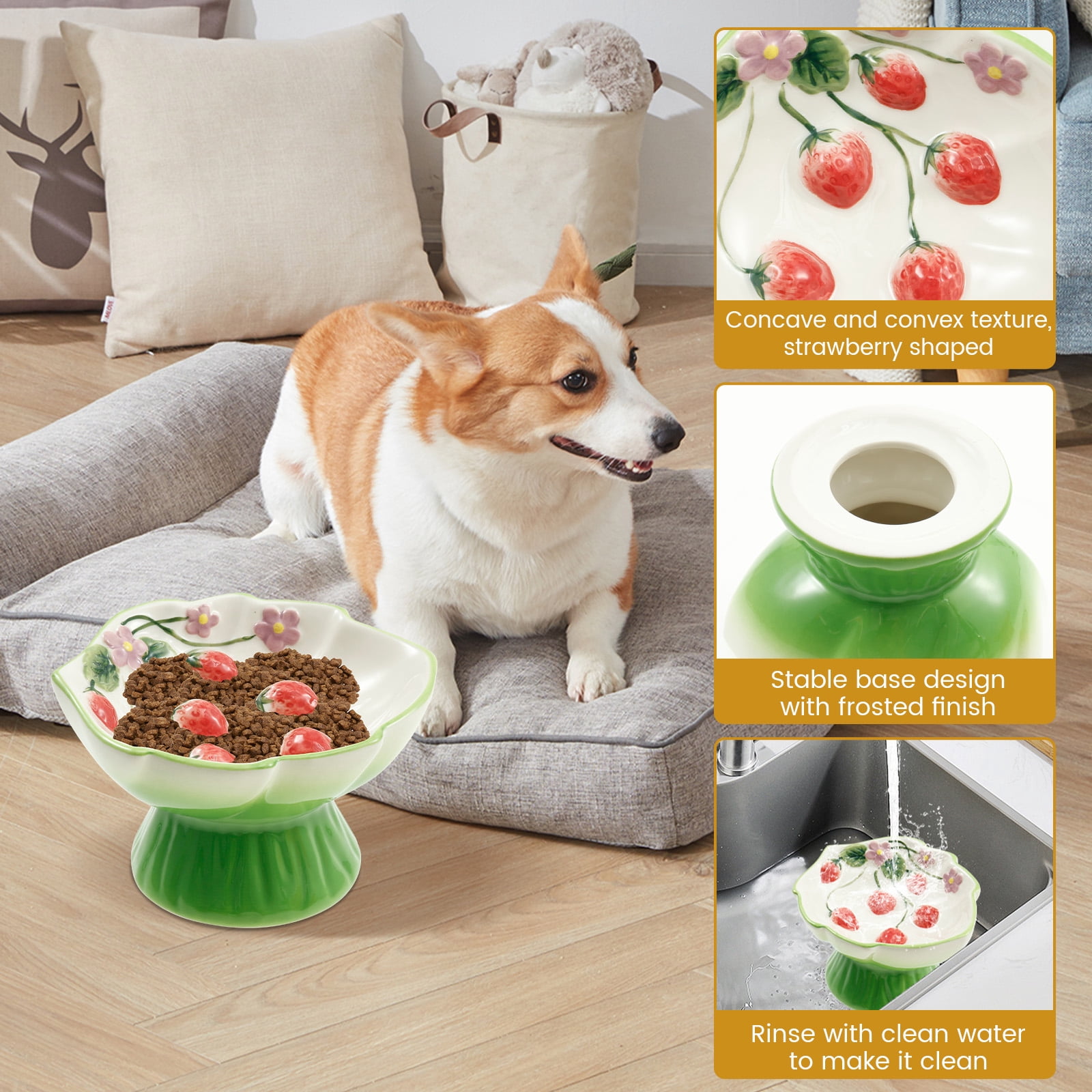 Threns Ceramic Slow Feeder Cat Bowl Elevated Small Cat Food Bowl Wide Mouth Small Dog Slow Feeder Control Eating Speed for Dog Pet