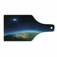thumbnail image 1 of Earth Cutting Board, North America Continent on Globe Earth Galaxy Milky Way Realistic View, Tempered Glass Cutting and Serving Board, Wine Bottle Shape, Indigo Pale Blue Green, by Ambesonne, 1 of 1