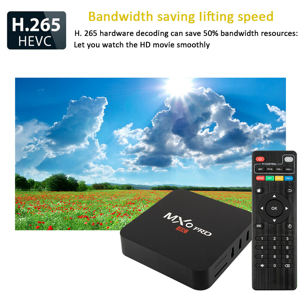 GoldCherry MXQ Pro Set Top Box with IR Remote Control Power Cord HDMI Cable User Manual Supports 4K Ultra HD Count