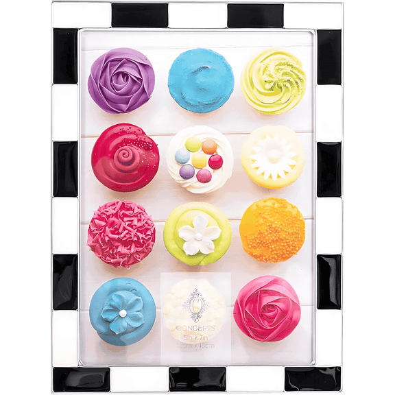 Concepts 4x6 Picture Frame Black & White Checkered Enamel Frames with Silver Border – Retro Metal Photo Frames, HD Clear Glass, Tabletop or Wall Display