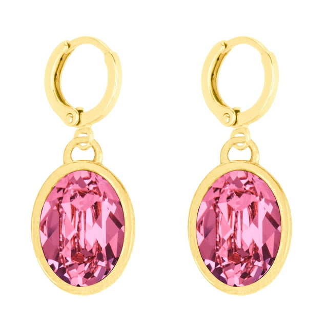 Arete para Mujer con Cristal Swarovski en Forma de Oval – Bañado en Oro 14k– Arete Elegante y Brillante, Aretes de Mujer de Moda– Joyería para Mujer de Moda– Regalo especial Ortiz Espinosa Temporada