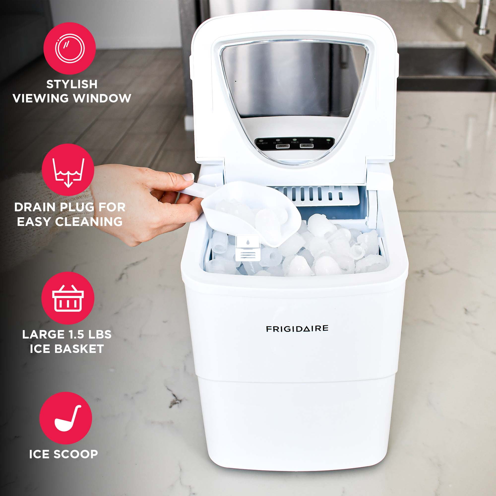 Frigidaire 26 lbs. Bullet Ice Maker, Portable Countertop Ice Machine with Digital Controls, White