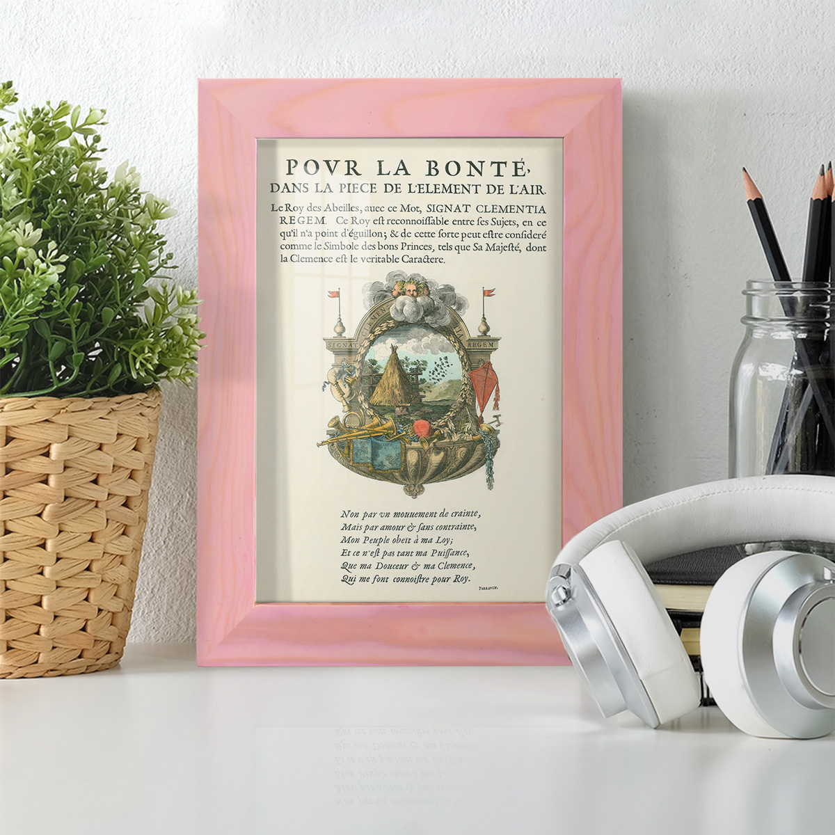 Printed Embellished Bookplate III - Framed Print w/glass - Sunset Pink