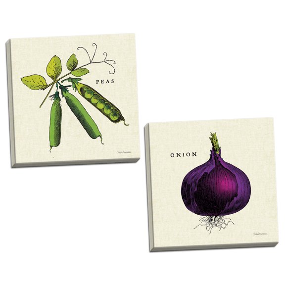 Gango Home Decor Vintage Linen Vegetable III v2 & Linen Vegetable IV v2 by Studio Mousseau (Ready to Hang); Two 16x16in Hand-Stretched Canvases