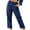 Navy, variant on Fesfesfes Linen Pants for Women Casual Solid Color Elastic Waist Band Button Closure Pants Loose Comfortable Straight Leg Capri Pants with Pockets