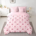 thumbnail image 3 of Homewish Pink Cherry Bowknot Bedding Comforter Set 7 Pieces for Teens, Romantic Love Heart Full Bedding Set, Cute Cartoon Ribbon Reversible Fitted Sheet Flat Sheet, Ultra Soft Bedroom Decor, 3 of 8