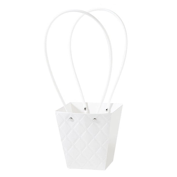 Zhuge 5 bolsas de regalo de flores para el Día de la Madre, bolsas de papel para envolver ramos portátiles con asa, cajas de flores impermeables de 4,7 x 3 x 4,9 pulgadas (blanco)