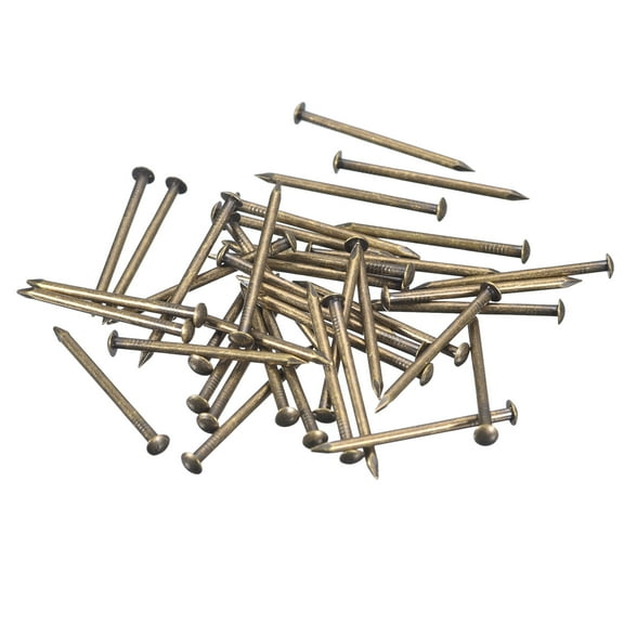 Uxcell 70Pcs Small Tiny Nails 1.5x25mm(DxL) Tiny Brass Nails Hardware Round Head Brass Nail for Wooden DIY Projects, Bronze Tone