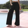 thumbnail image 1 of Pantalones De Pierna Ancha Pantalones holgados de mujer Pantalones casuales de lino de algodón sólido Pantalones femeninos (Negro M) Cgtredaw Para estrenar, 1 of 1