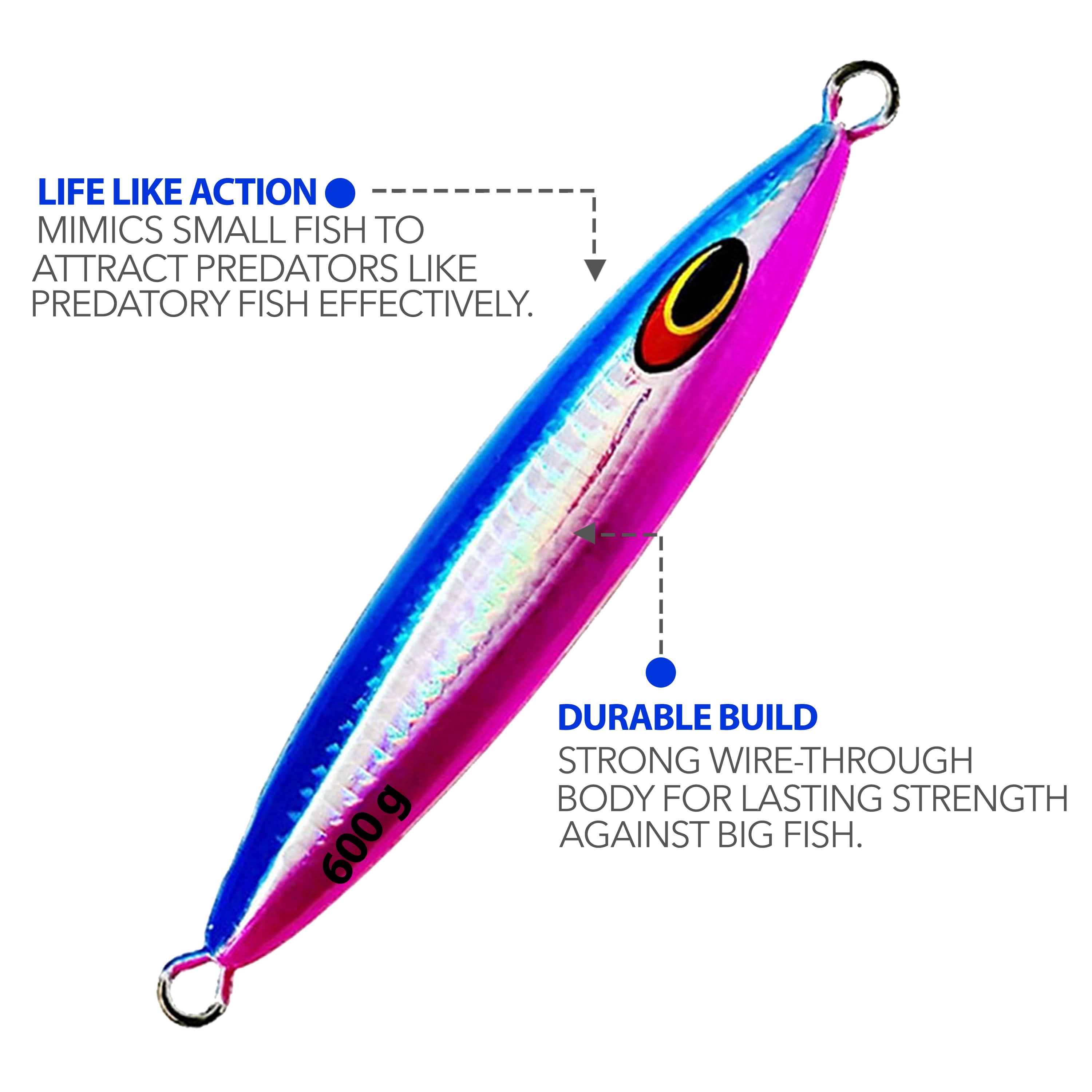 7" Tuna Jig 600g,3 Pcs Blue Pink Zebra Glow Saltwater Fishing Lures, Fishing Gear & Tackle, Tuna Fishing Jig