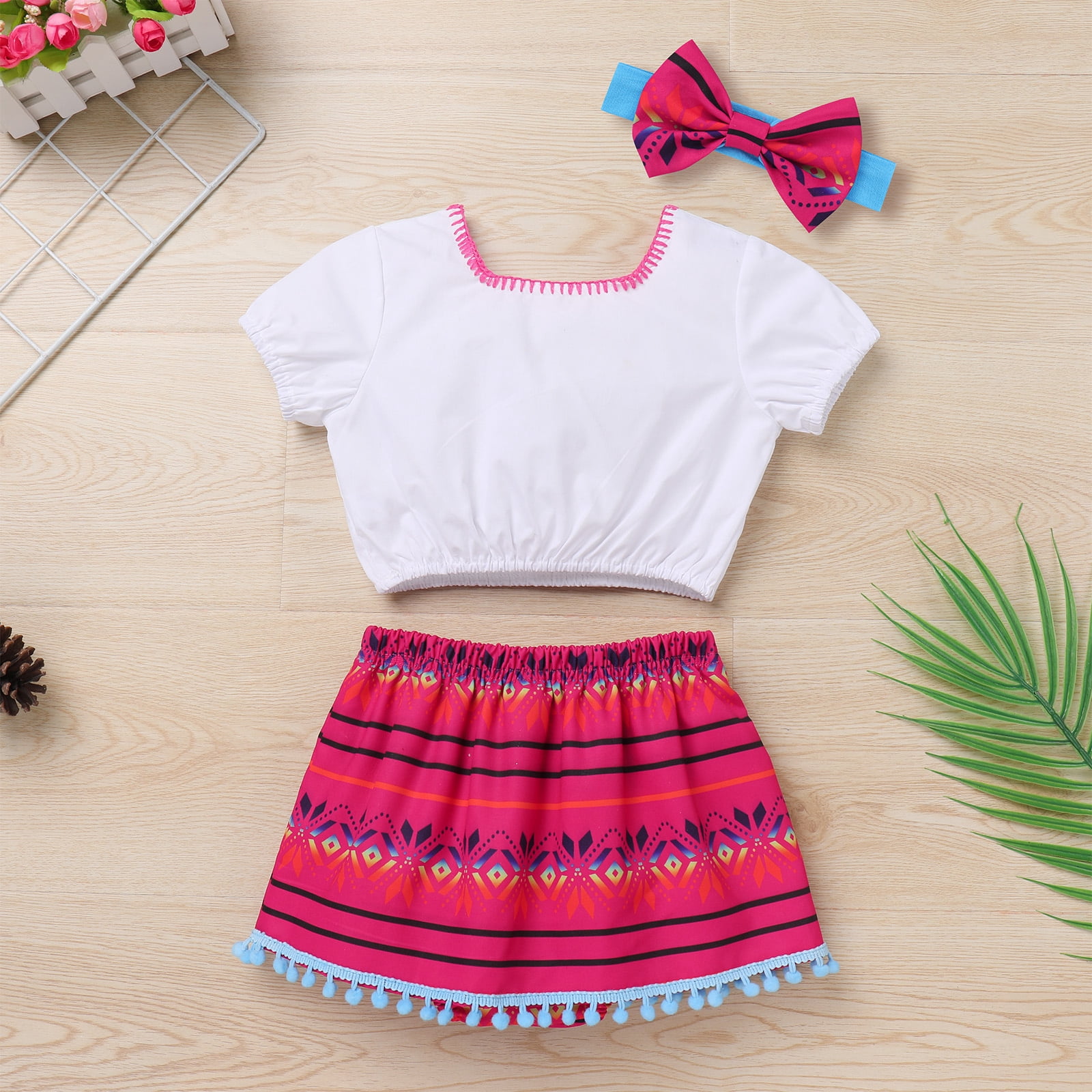 IDOPIP Toddler Baby Girls Mexican Outfit Fiesta Cinco de Mayo Outfit Print Top Skirt Bow Headband