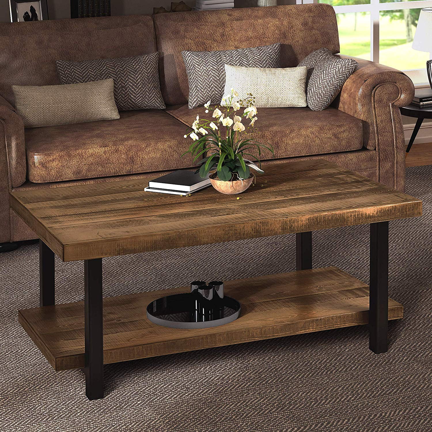 Harper&Bright Designs Industrial Rectangular Pine Wood Coffee Table