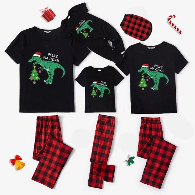 Pijamas familiares a juego de Navidad, conjunto de pijamas negros de copo de nieve, Feliz Navidad
