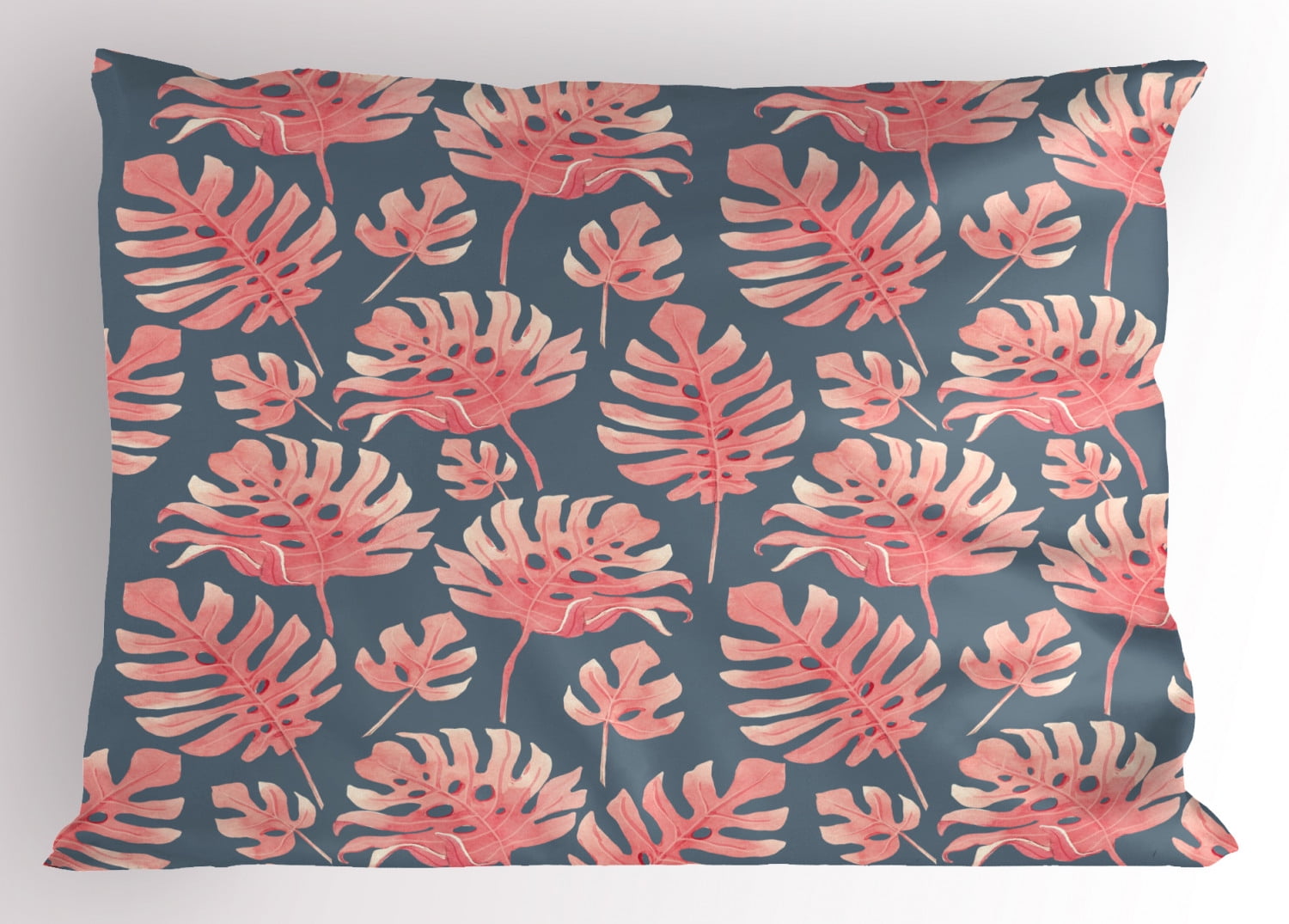 Exotic Pillow Sham, Hawaiian Vintage Pastel Tone Tropical Palm Leaves