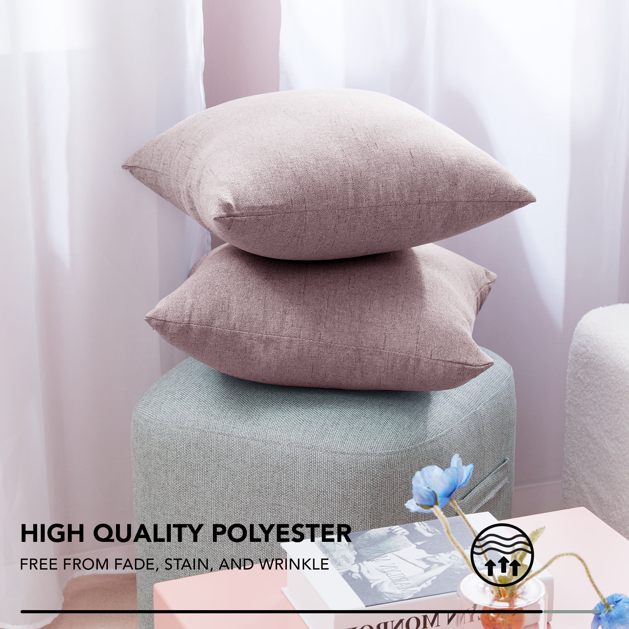 Home Brilliant Linen Pillow Covers 18x18 Decorative Throw Pillow Cover  Burlap Lined for Couch Bench Patio Sofa, 2 Pack, 18x18 inch(45x45cm), Light