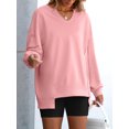 thumbnail image 5 of Women's Plus Size V-Neck Pullover Pink Sweatshirt - Casual Oversized Long Sleeve Top, Solid, Spring/Autumn/Winter, S-2XL, 5 of 8