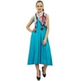 thumbnail image 4 of Bimba Women's Designer Rayon Dress With Pockets Solid Aqua Maxi With Scarf - 14, 4 of 6