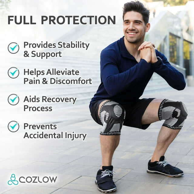 Cozlow Knee Brace for Arthritis & Torn Meniscus Relief, 2Pcs Compression Knee Support with Stabilizers for Men Women Knee Pain Relief, L