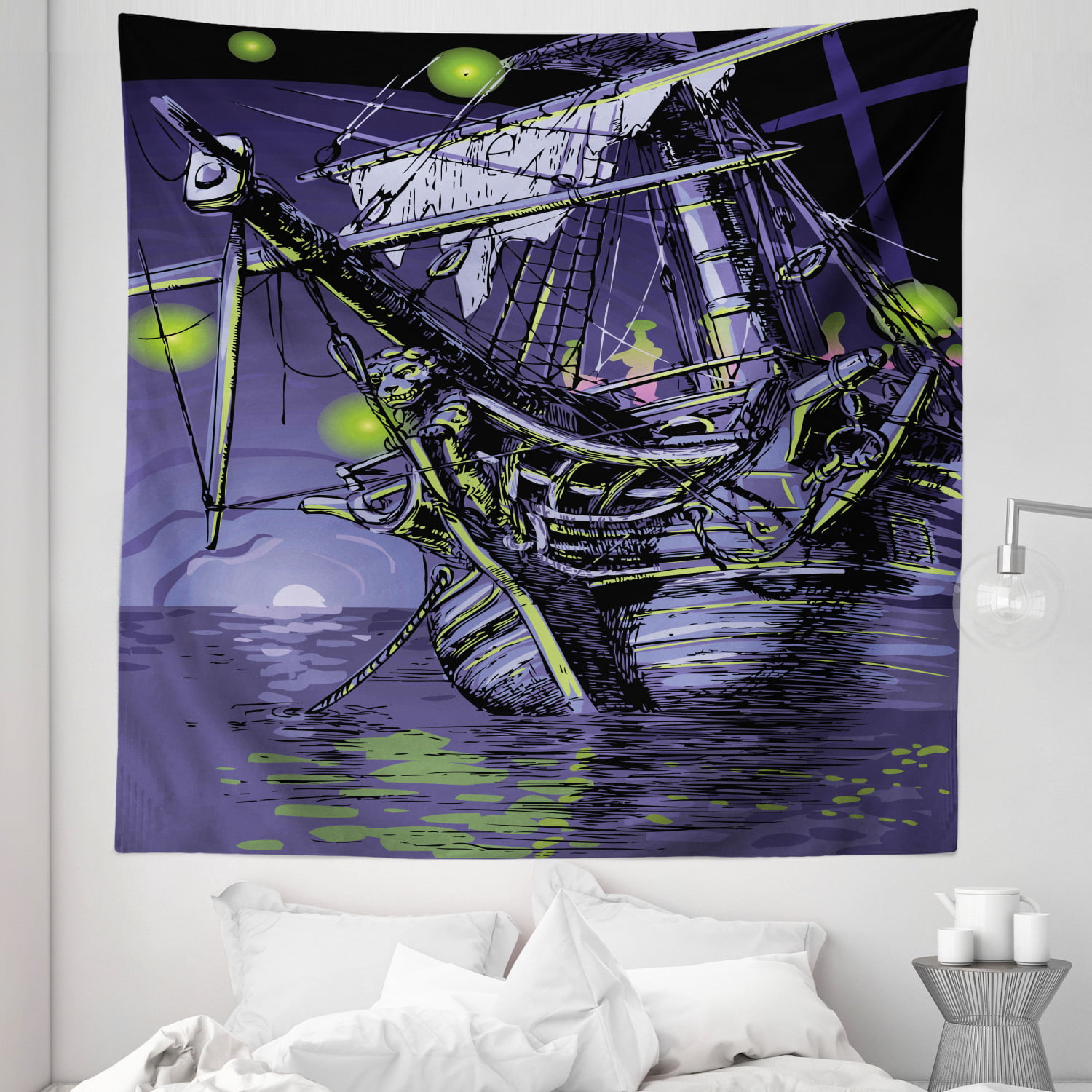 Pirate Sailboat Island Forest Sea Hippie Tapestry Wall Hanging Blanket Wall Art 