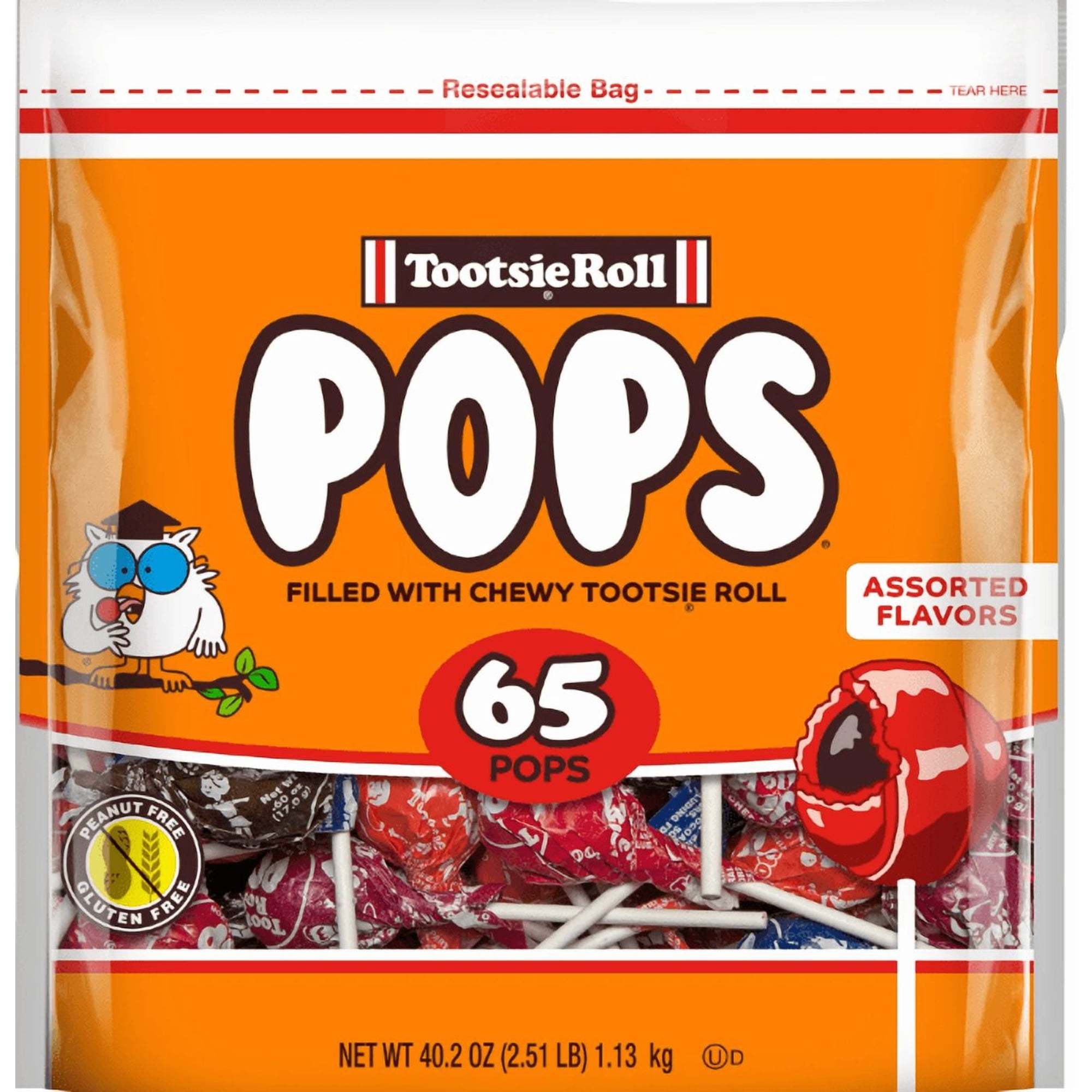 Tootsie Pops Assorted Peanut Free and Gluten-Free Lollipops 65 Count ( PACK OF 3 )