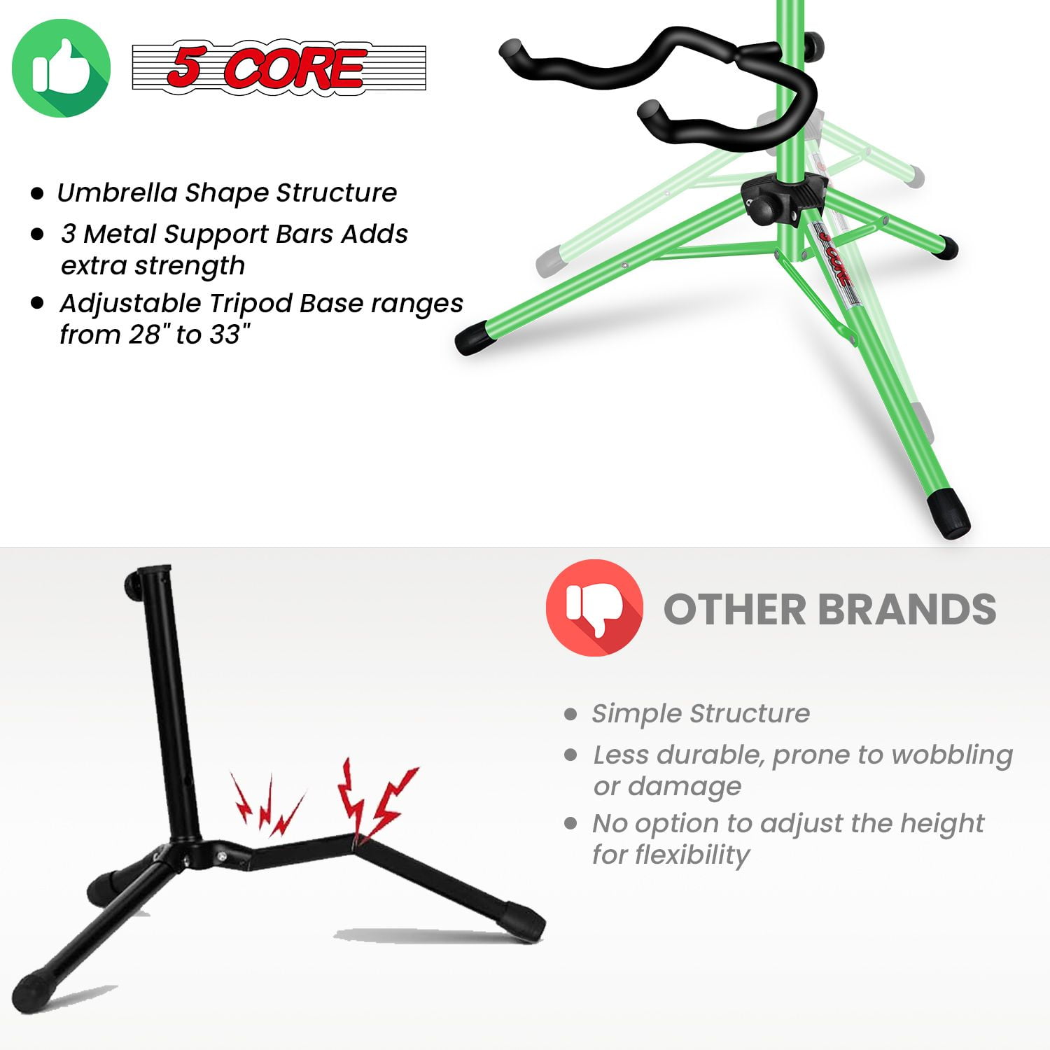 Guitar Stand Pair Floor Folding Soporte Para Guitarra - Acoustic Electric Bass GSH HD 2PK