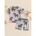 thumbnail image 2 of Bagilaanoe 2pcs Toddler Baby Boy Girl Shorts Set Short Sleeve Print T Shirt Tops + Shorts 3M 6M 12M 18M 24M 3T Kids Casual Summer Clothes, 2 of 7