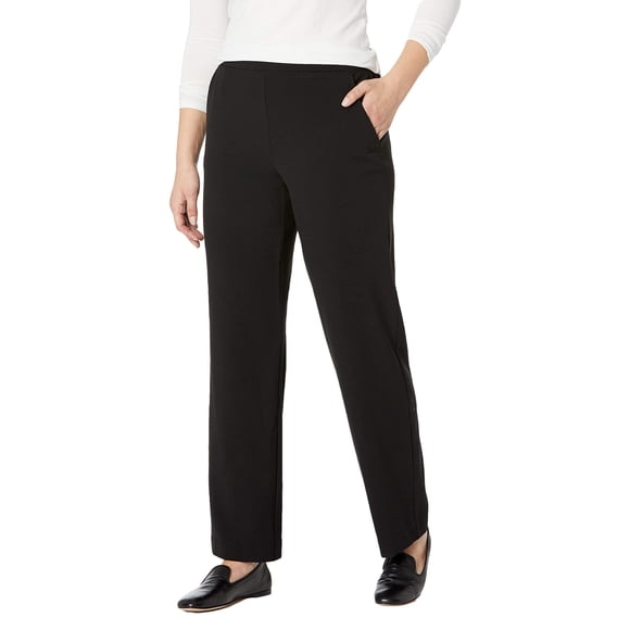 Briggs New York Womens Flat Front Pull On with Slimming Solution Pants, Black, 10 US
