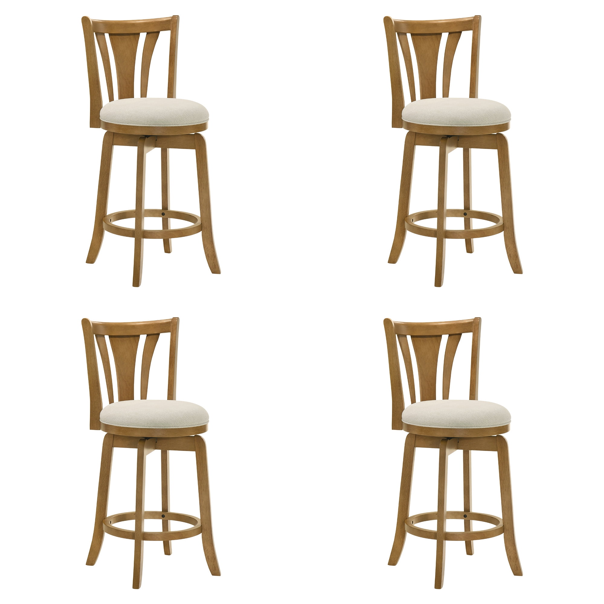 Elle 26 in. Amber Glow Counter Height Rubberwood Swivel Barstool with Ivory Fabric Seat - Set of 4