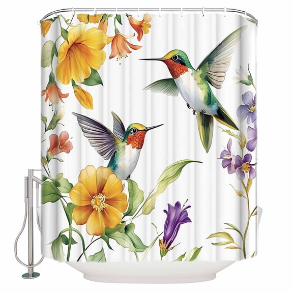Extra Long Shower Curtain 72x84 Inch, Spring Floral Shower Curtain Waterproof Bathroom Decor Summer Botanical Birds Vintage Fabric Bath Curtain Set Accessories with Hooks