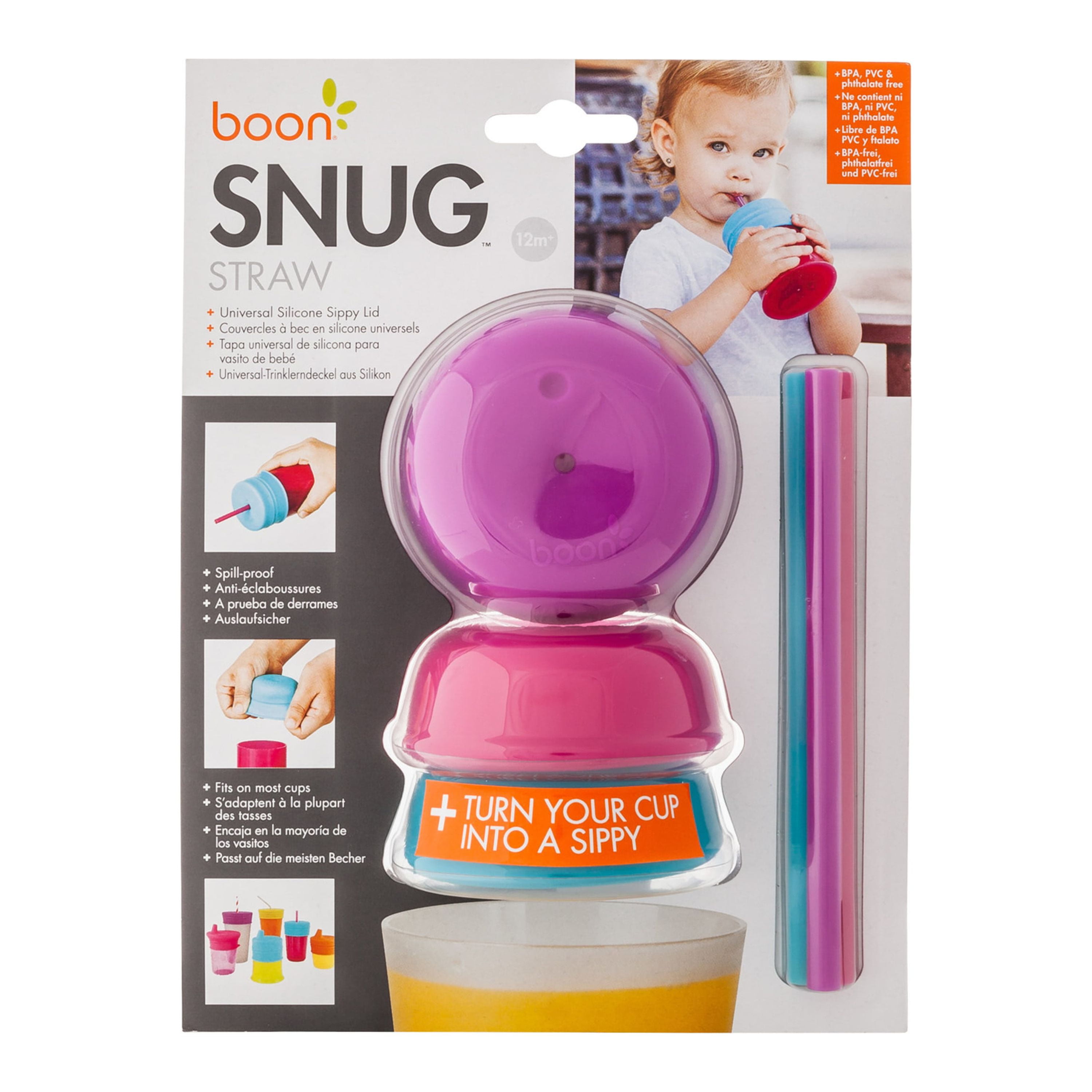 Boon Snug Spout Universal Silicone Sippy Lids 3 Pack Pink
