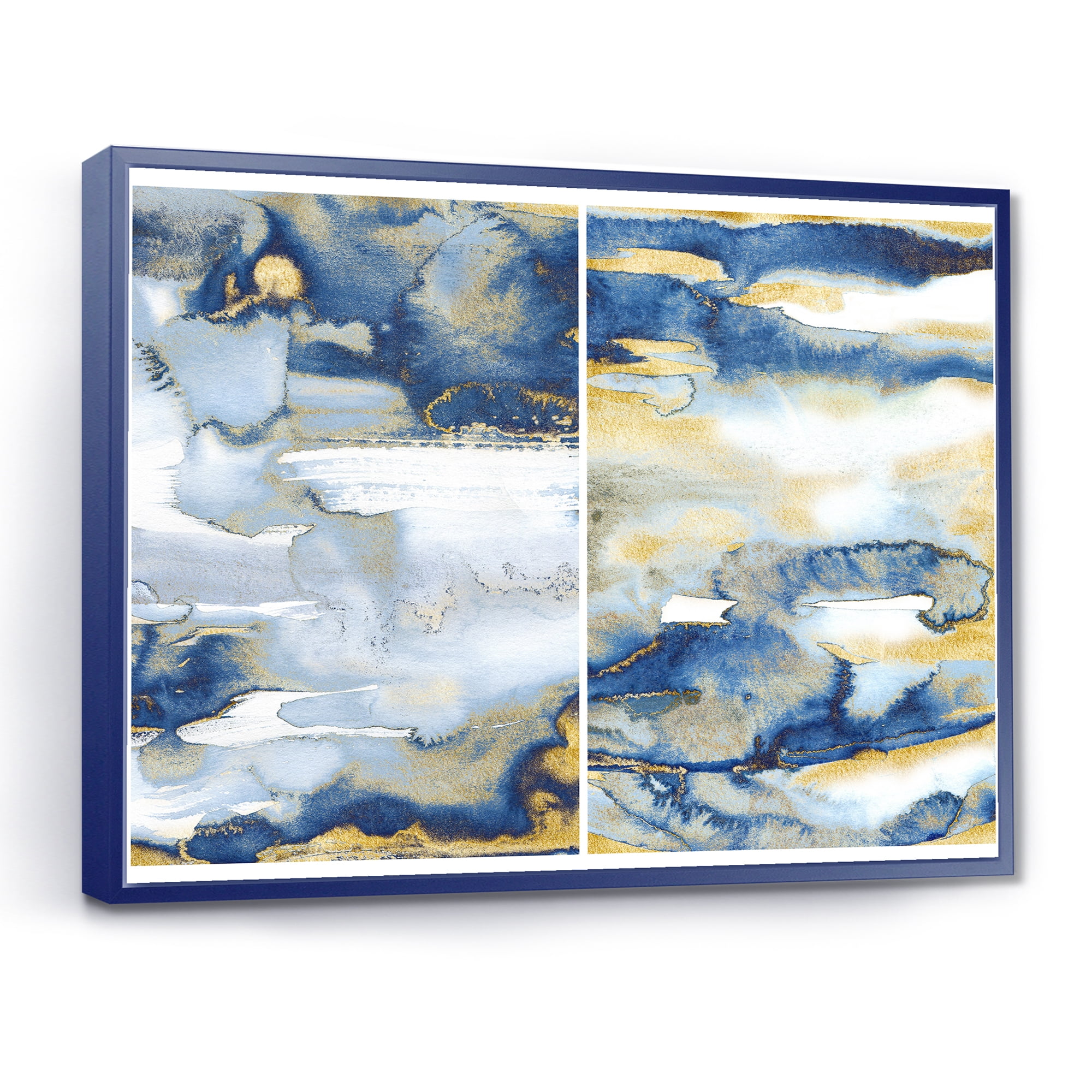 Designart 'Gold and Dark Blue Abstract II' Modern Framed Canvas Wall Art Print