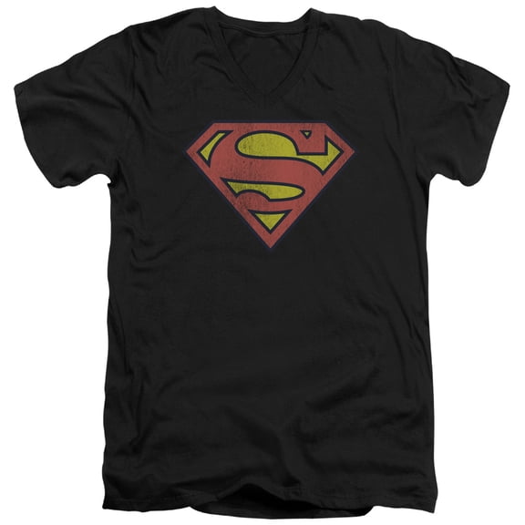 Dc - Retro Supes Logo Distressed - Slim Fit V Neck Shirt - Medium