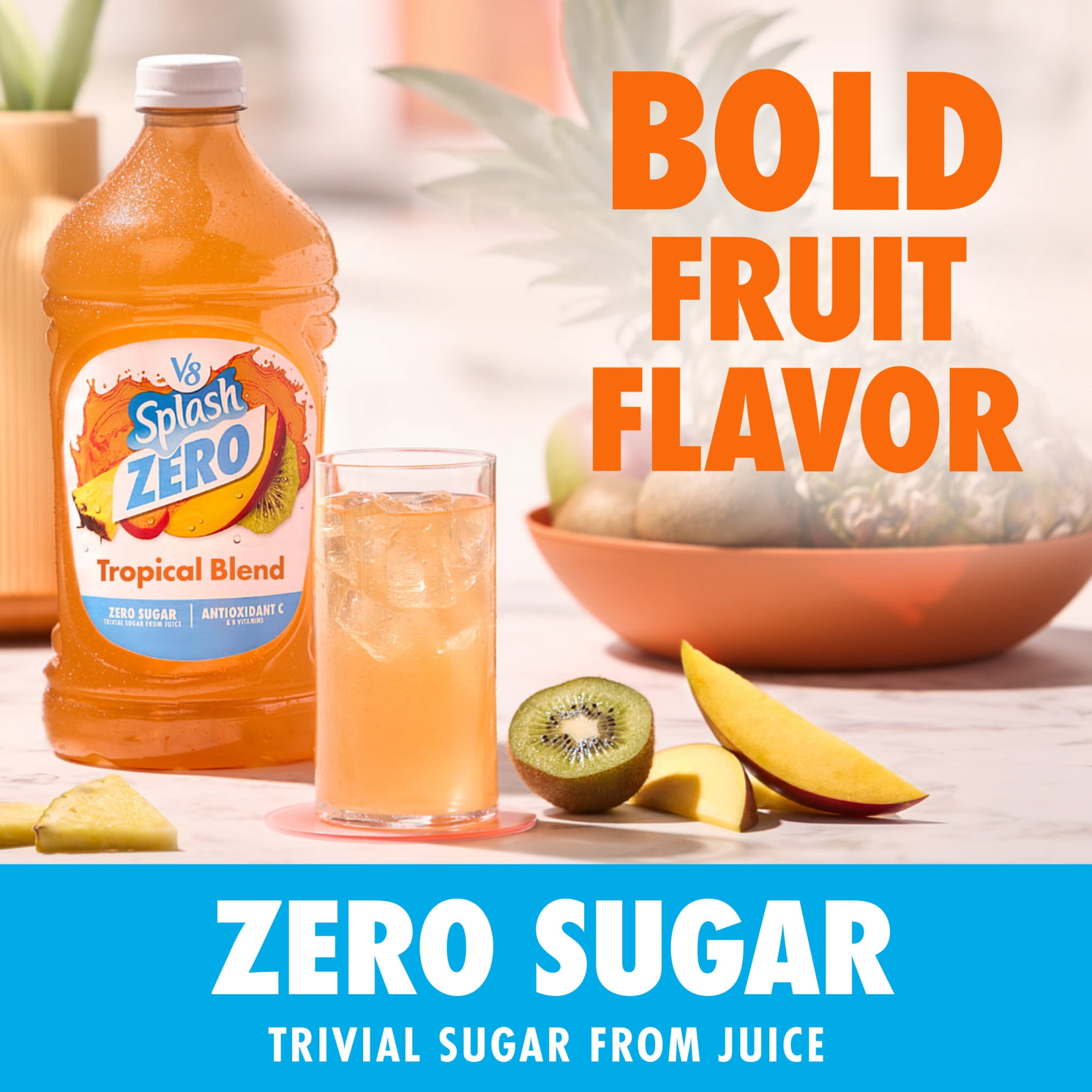 V8 Splash Zero Sugar Tropical Blend Flavored Beverage, 64 fl oz Bottle