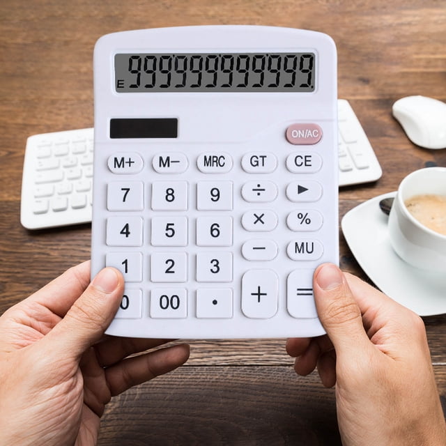Calculadora de escritorio dual-potencia de 12 dígitos blanco: gran pantalla LCD, calculadora de negocios colorida para oficina financiera, uso estudiantil, alimentada por batería y solar