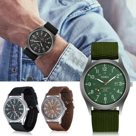 TSV Mens Boys Teens Round Dial Wristband Watch Quartz Movement Watch, Fashion Classic Design Wristwatch with Durable Nylon Wrist Band Round Dial for Parties, Shopping, Business, Sports Daily Life