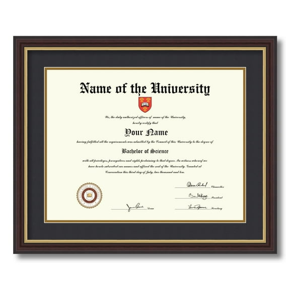 ArtToFrames 13x17 inch Diploma Frame - Framed in Mahogany and Gold Slope Frame with Black and Gold Mats, Comes with Regular Plexi Glass and Sawtooth Hanger for Wall Hanging (D-4447-13x17)