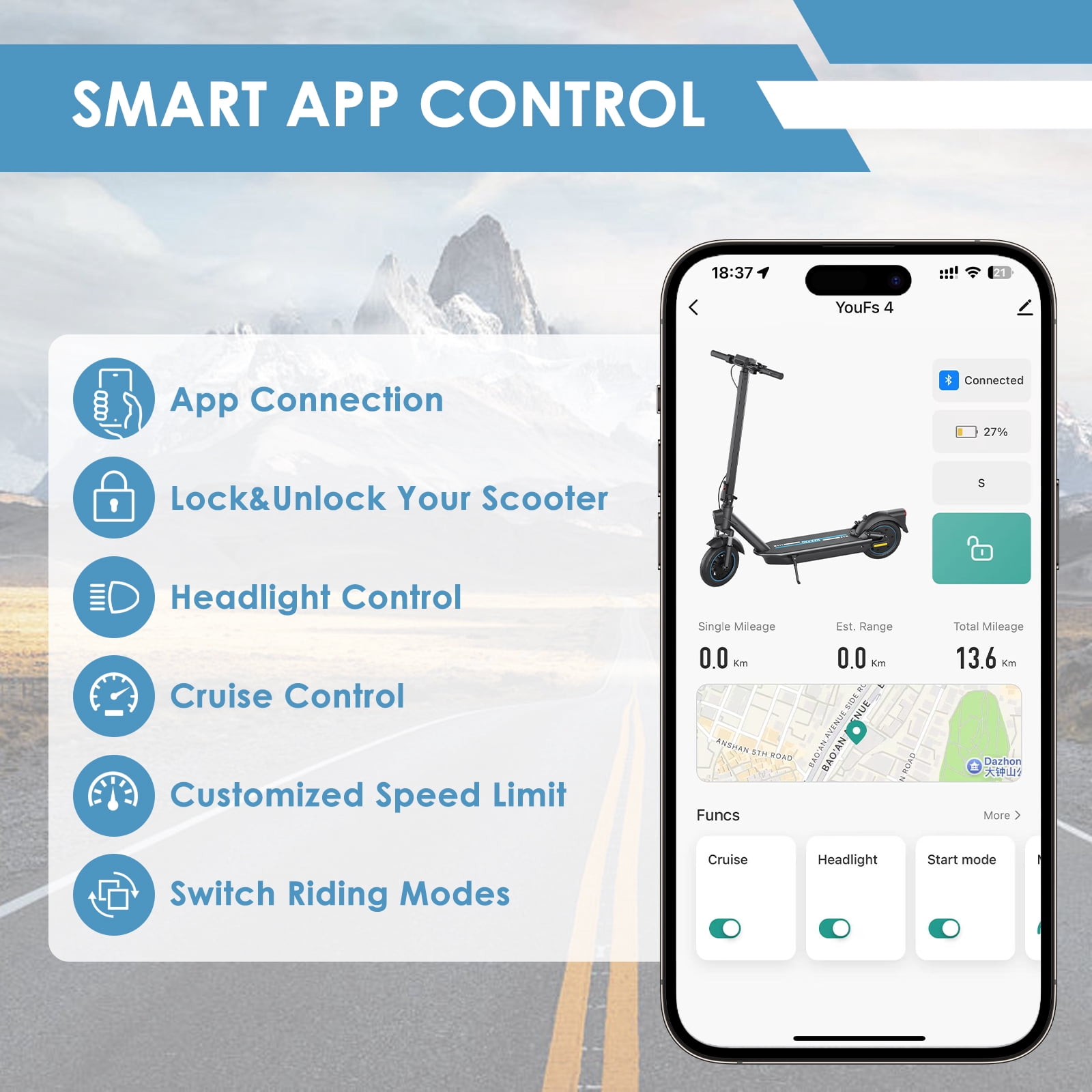 500W Motor Electric Scooter 10" Solid Tires, up to 25MPH and 30Miles Long-Range Portable Commuting Scooter