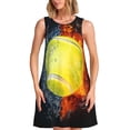 thumbnail image 1 of Bixox Robe Trapèze Sans Manches pour Femmes à Imprimé de Balle de Tennis dans le Feu et l'Eau avec Poches, Robe Débardeur Décontractée Longueur Genou pour l'Été-3X-Grand, 1 of 7