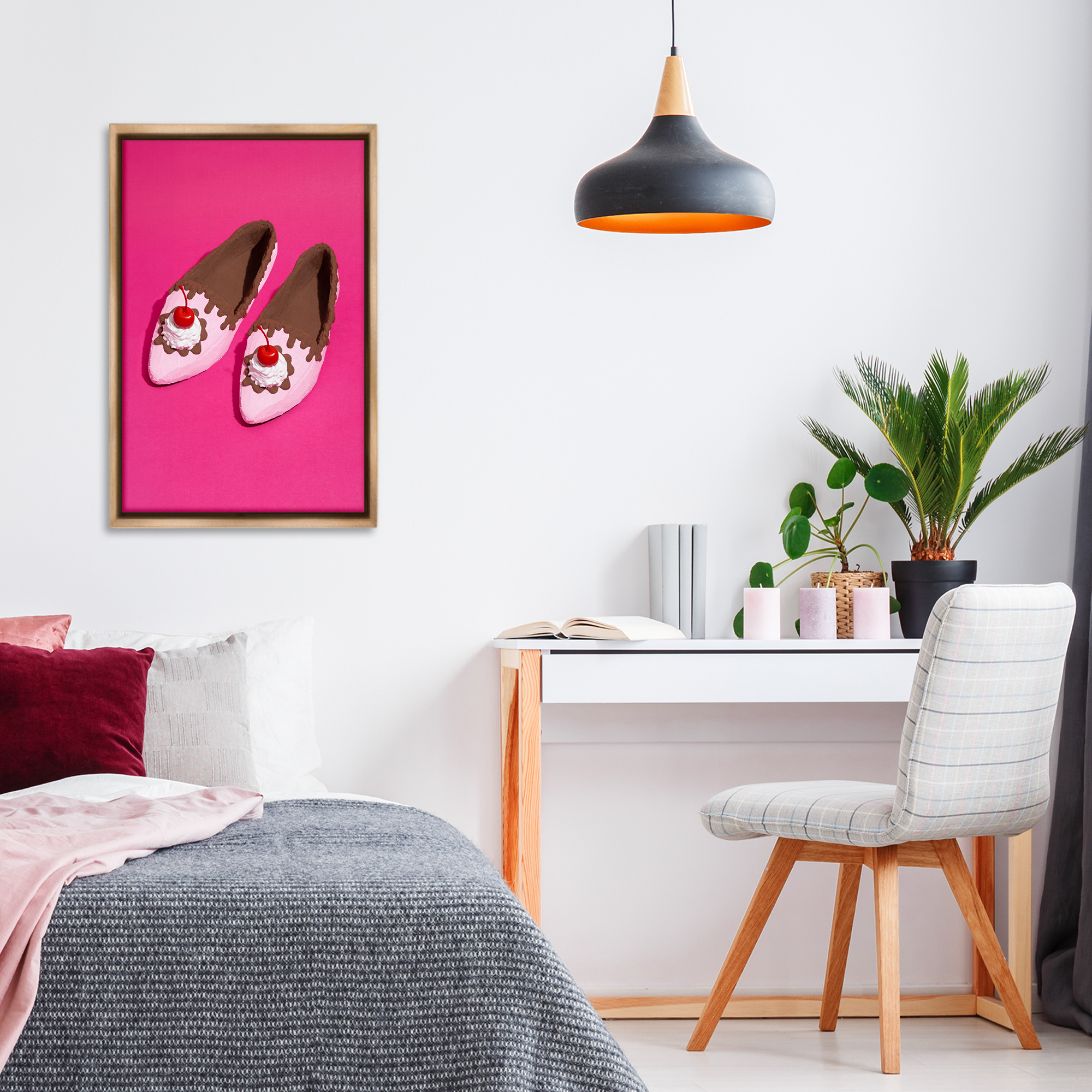 Stupell Industries Glam Dessert Shoes Novelty Painting Brown Floater Framed Art Print Wall Art, 21 x 31
