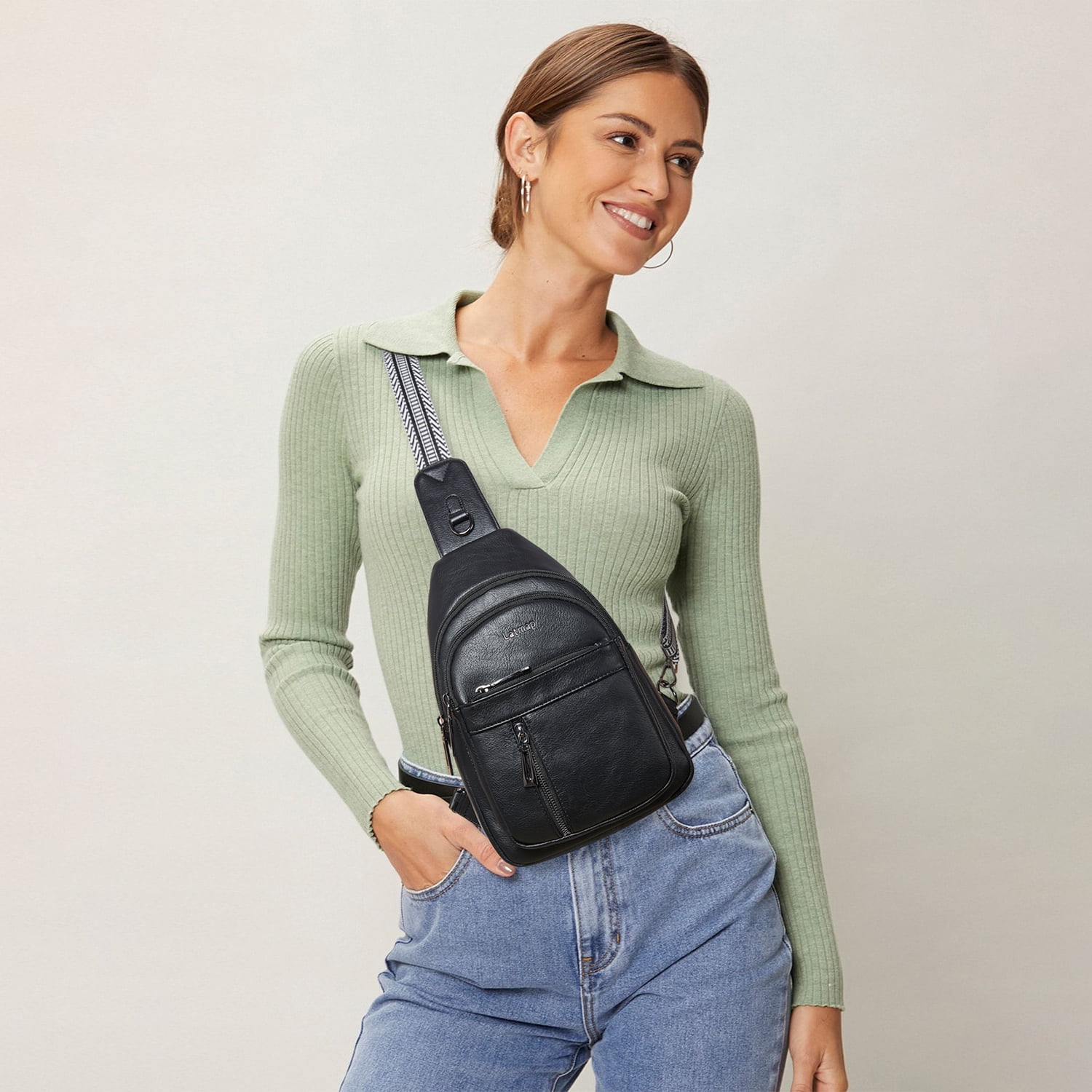 LATMAP Crossbody Sling Bag for Women, Adjustable Straps,  Suitable for travel and as a gift,  Black