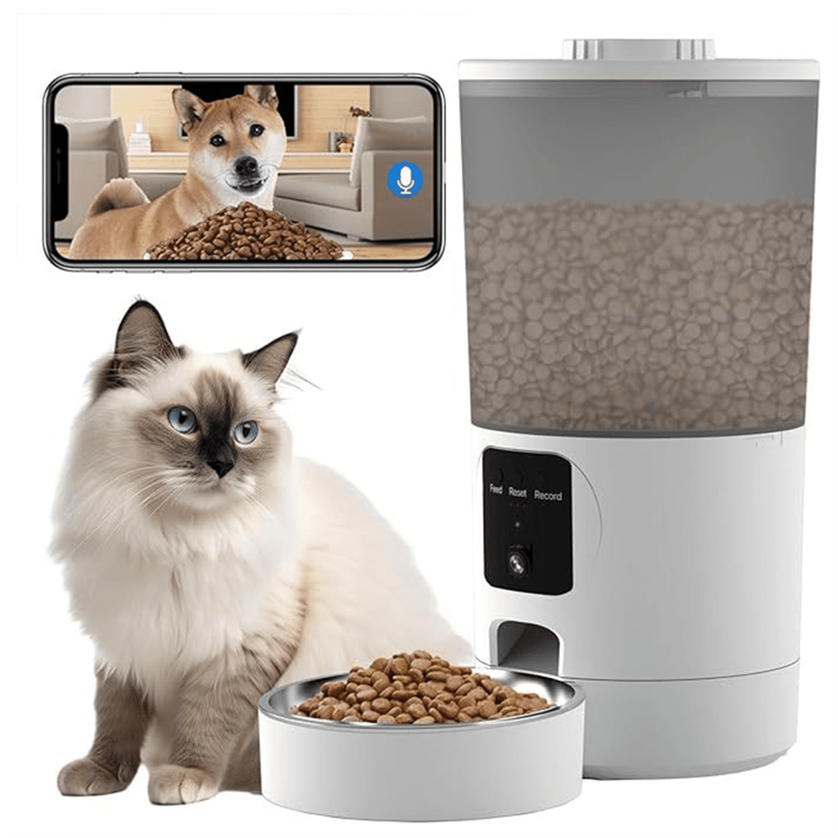 Automatic Cat Feeder 140° Wide Angle 6L Large Food Storage Container Detachable Easy Clean for Pet US Plug
