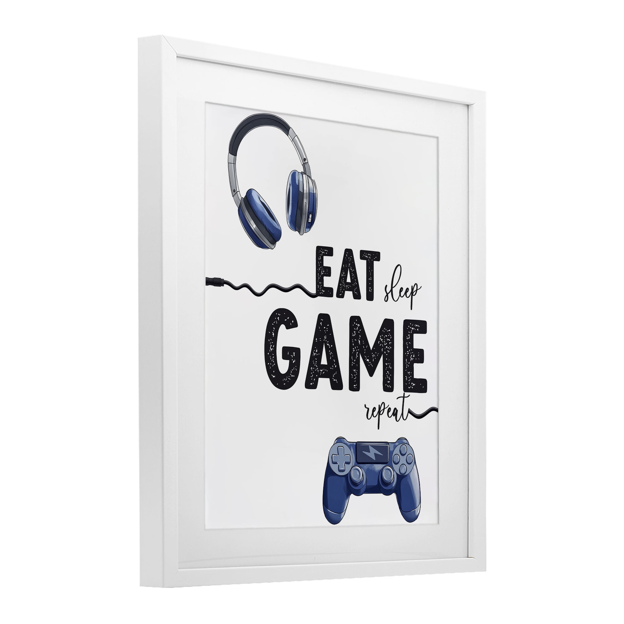 Eat Sleep Game Lifestyle White Framed Print Under Glass, design by Christine Simpson Art