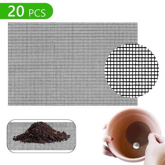 Tripumer 20 Pcs Flower Pot Hole Rectangle Mesh Pads Bonsai Black Drainage Screens to Prevent Soil Loss