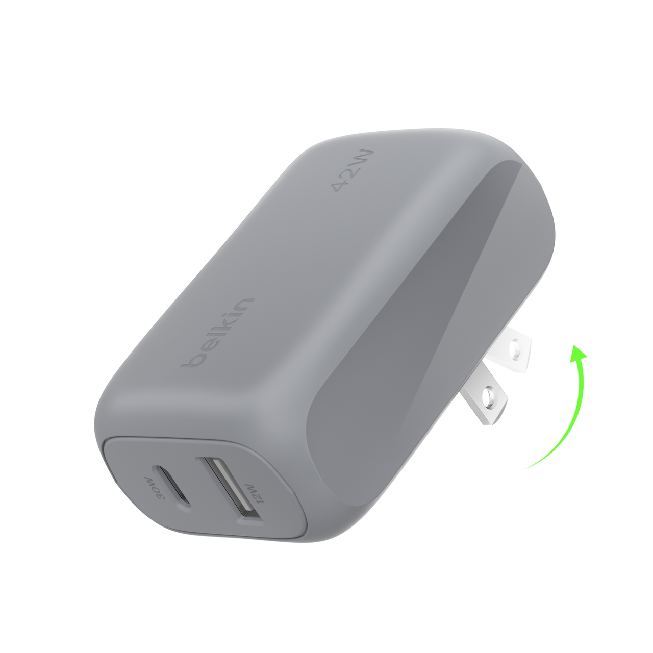 Belkin BoostCharge 42W Dual Port Wall Charger, USB-C and USB-A, USB PD with PPS, Includes 5 ft USB-C to Lightning Cable, Silver