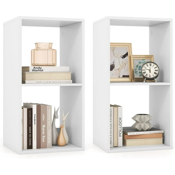 LINJH 2-Cube Bookcase, 3-Tier Bookshelf with Open Compartments, Freestanding Cube Storage Organizer with Anti-Toppling Kits, Modern Display Shelf for Living Room, Study, White (set of 2,2-Cube)