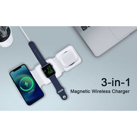 3 in 1 Wireless Charger Foldable Fast Wireless Charging Station Compatible with All Mobile which has Wireless Charging Function iPhone 14/13/12 AirPods iWatch – (White)