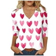 thumbnail image 2 of fartey Women 3/4 Sleeves Pink Blouses Plus Size Valentine Day T Shirt Cute Love Heart Graphic Print Tops Funny Romantic V Neck Fashion Tee Shirts, S-5XL, 2 of 5