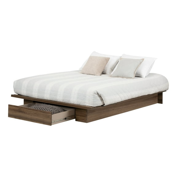 South Shore Tao Platform Bed with Drawer, Fall Oak
