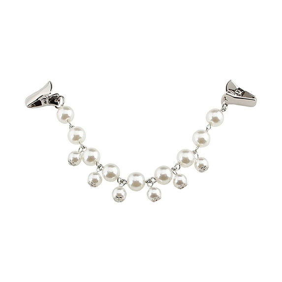 Mightlink Shawl Clip Faux Pearl Rhinestone Clip Design Chain Style Fine Craftsmanship Elegant Decoration Jewelry Vintage Sweater Shawl Chain Clip for Working