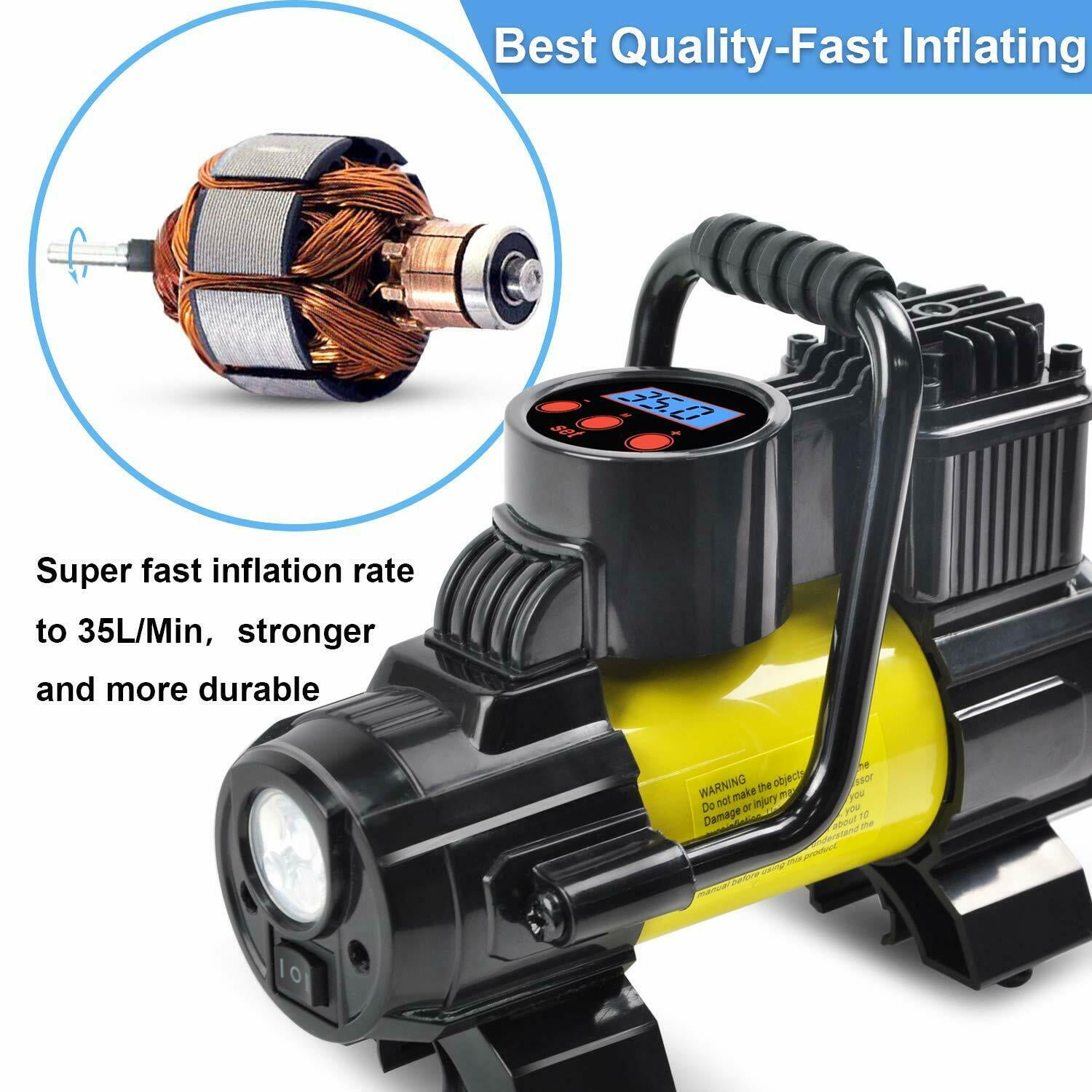 HEAVY DUTY PORTABLE 12V ELECTRIC TYRE INFLATOR 150PSI AIR COMPRESSOR PUMP 